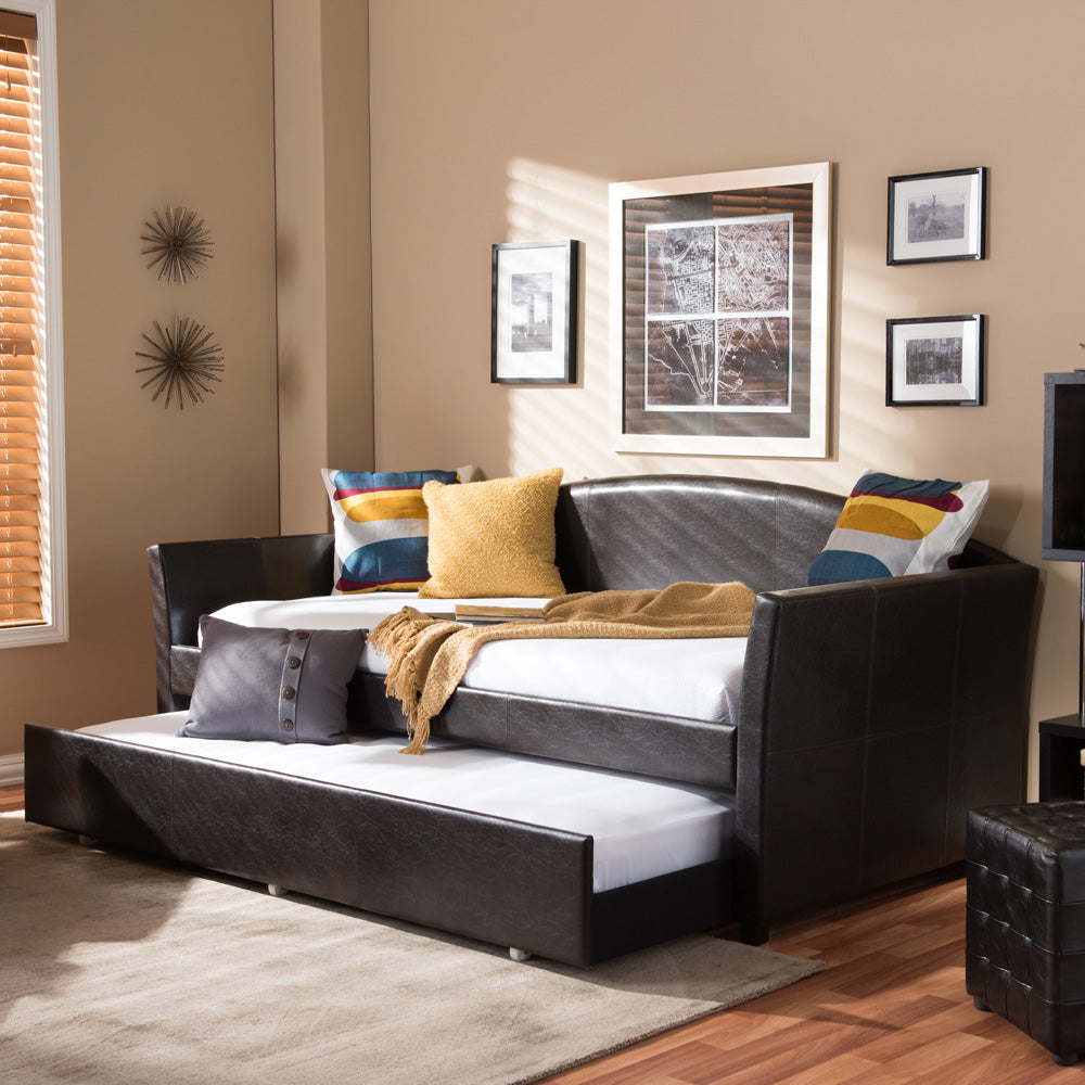 Baxton Studio - London Daybed in Brown - London-Brown-Daybed view 5