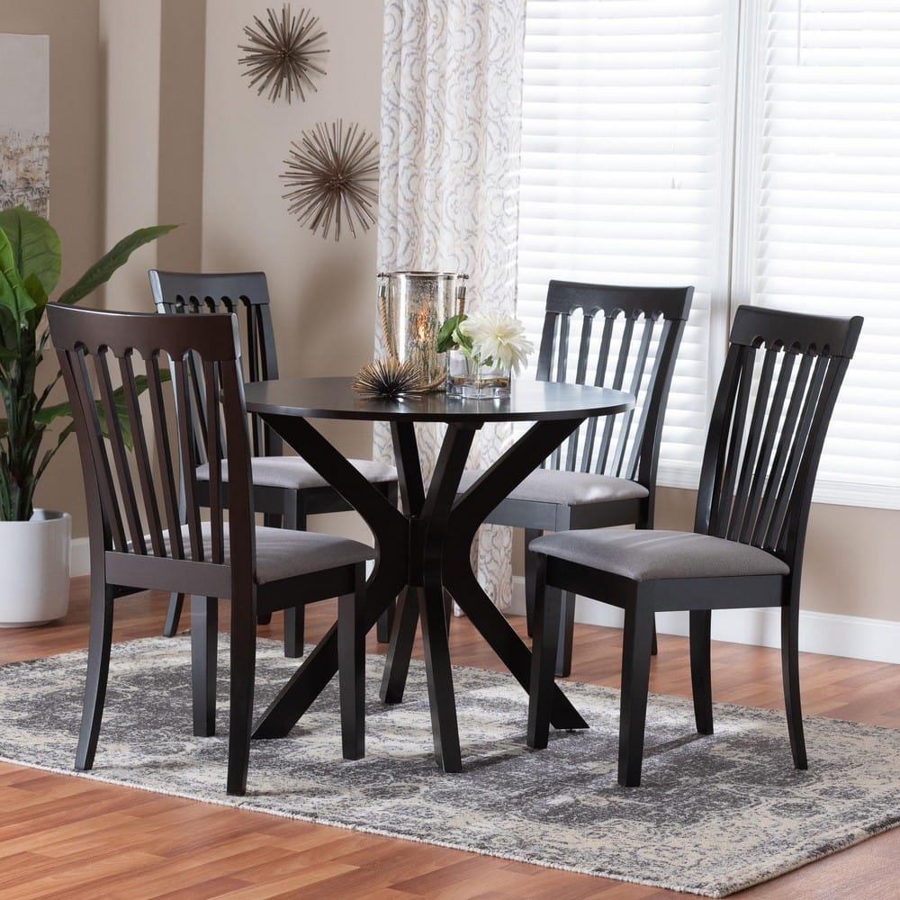 Baxton Studio - Lore Dining Set in Grey/Dark Brown - Lore-Grey/Dark Brown-5PC Dining Set view 8