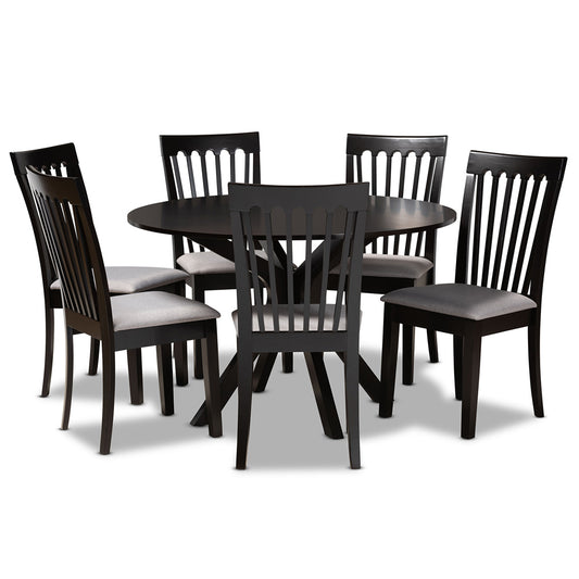 Baxton Studio - Lore Dining Set in Grey/Dark Brown - Lore-Grey/Dark Brown-7PC Dining Set view 1