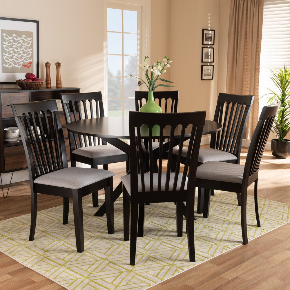 Baxton Studio - Lore Dining Set in Grey/Dark Brown - Lore-Grey/Dark Brown-7PC Dining Set view 7