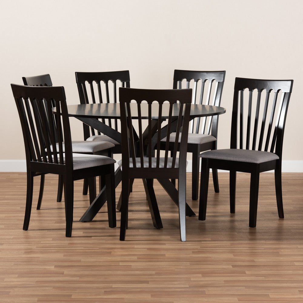Baxton Studio - Lore Dining Set in Grey/Dark Brown - Lore-Grey/Dark Brown-7PC Dining Set view 8