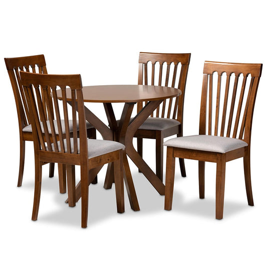 Baxton Studio - Lore Dining Set in Grey/walnut brown - Lore-Grey/Walnut-5PC Dining Set view 1