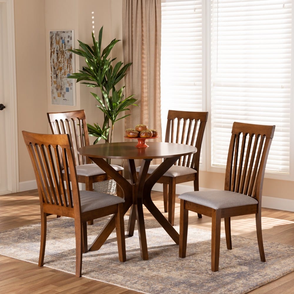 Baxton Studio - Lore Dining Set in Grey/walnut brown - Lore-Grey/Walnut-5PC Dining Set view 7
