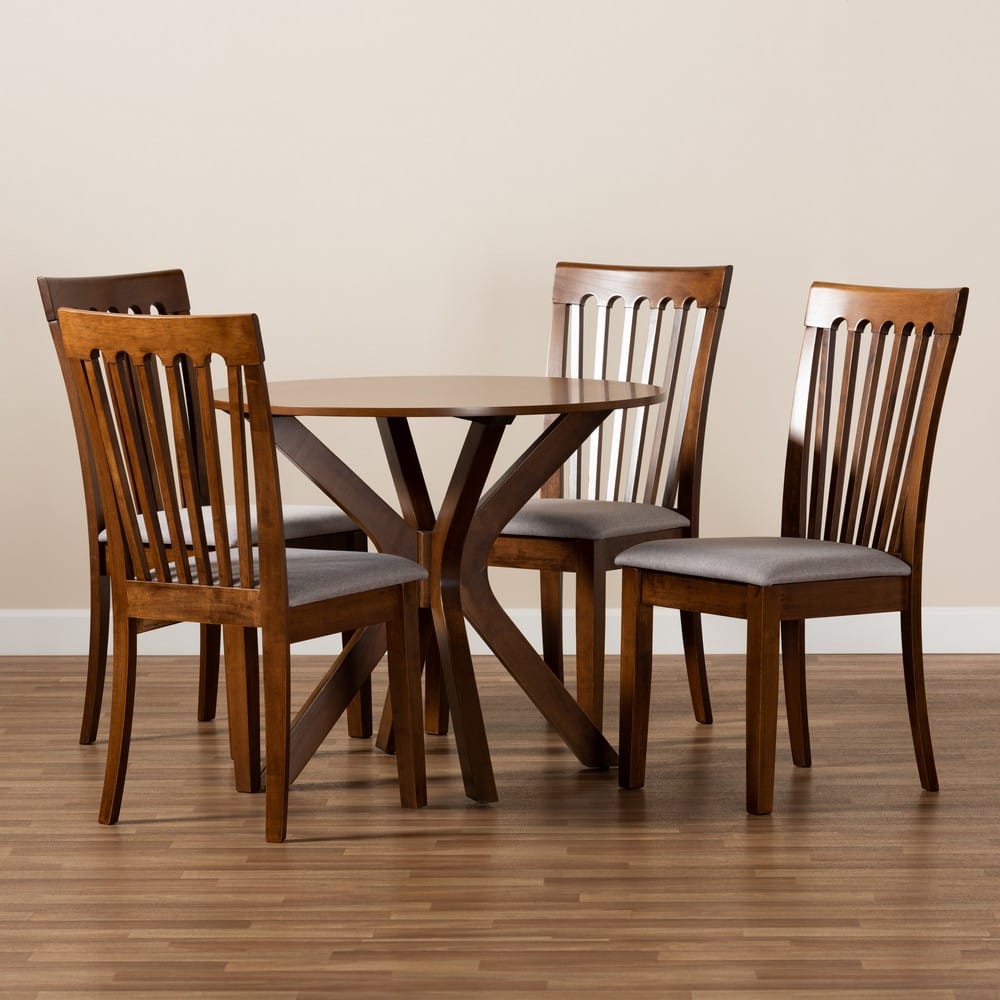 Baxton Studio - Lore Dining Set in Grey/walnut brown - Lore-Grey/Walnut-5PC Dining Set view 8
