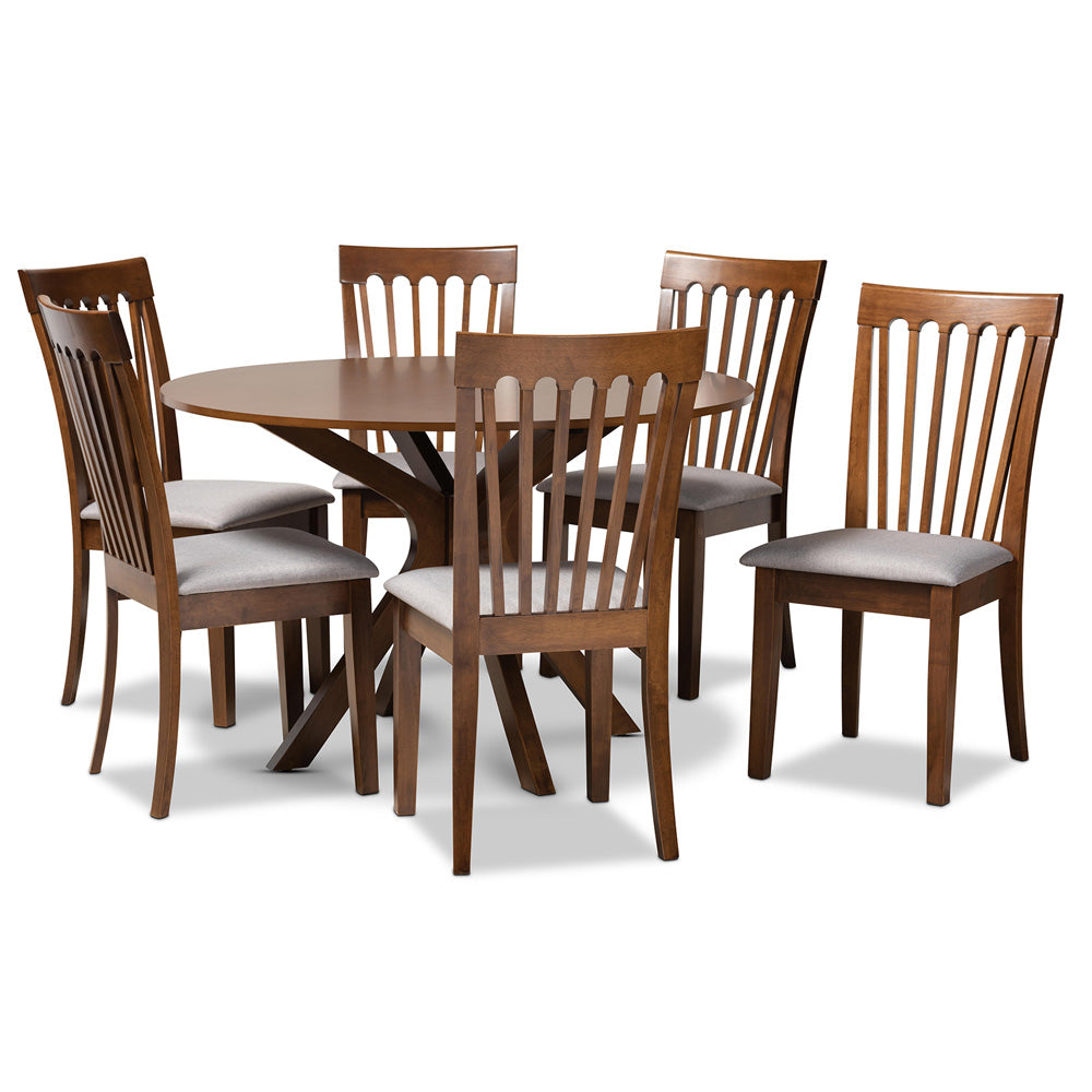 Baxton Studio - Lore Dining Set in Grey/Walnut - Lore-Grey/Walnut-7PC Dining Set view 1