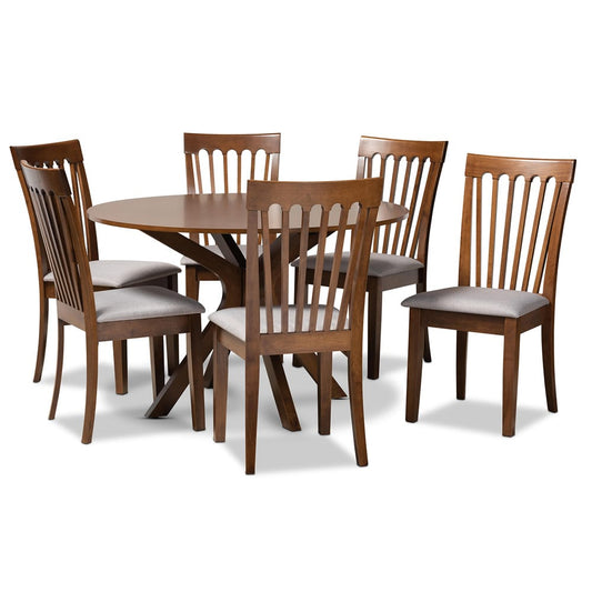 Baxton Studio - Lore Dining Set in Grey/Walnut - Lore-Grey/Walnut-7PC Dining Set view 1