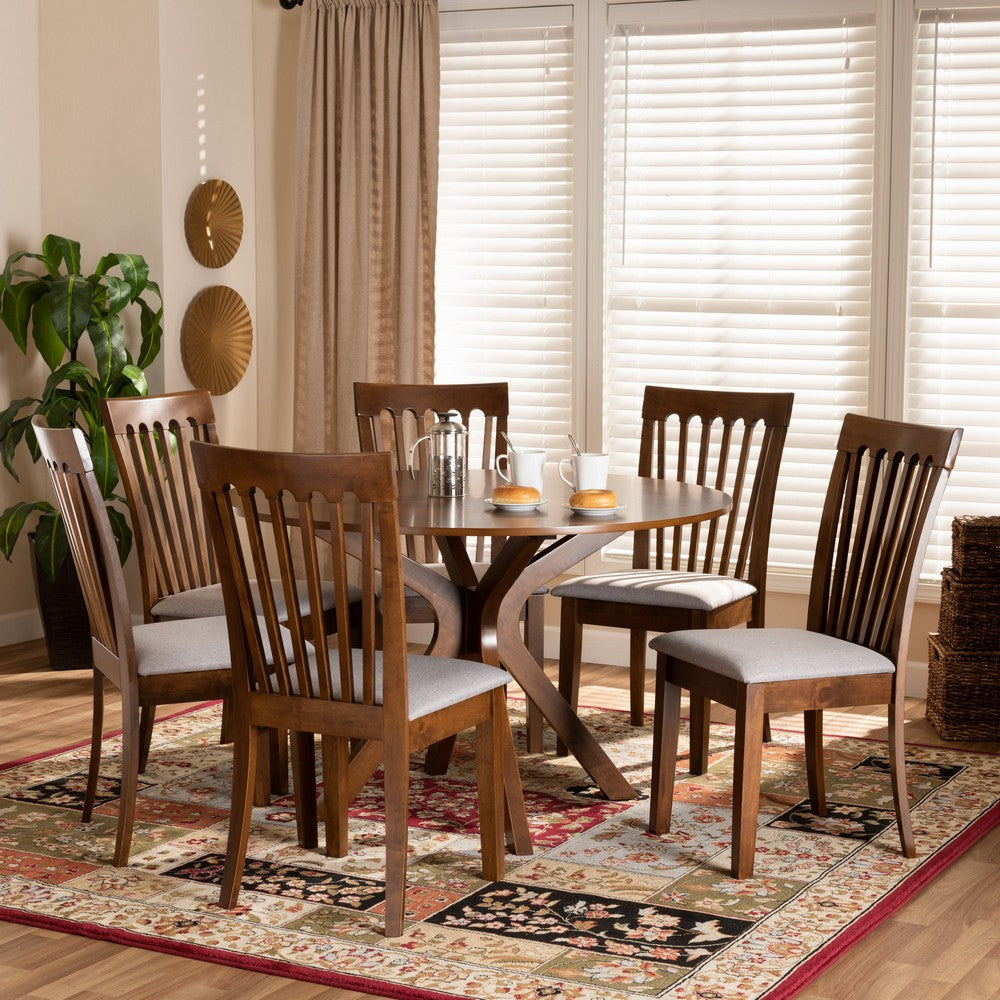 Baxton Studio - Lore Dining Set in Grey/Walnut - Lore-Grey/Walnut-7PC Dining Set view 7