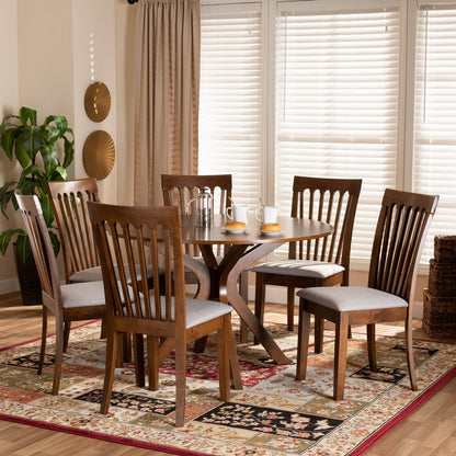 Baxton Studio - Lore Dining Set in Grey/Walnut - Lore-Grey/Walnut-7PC Dining Set view 7