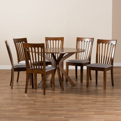 Baxton Studio - Lore Dining Set in Grey/Walnut - Lore-Grey/Walnut-7PC Dining Set view 8