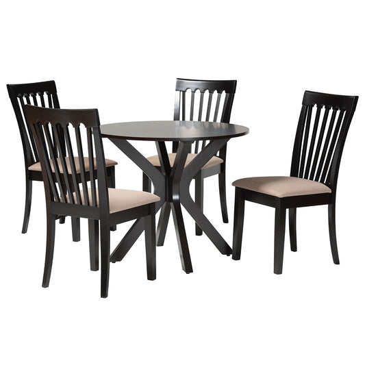 Baxton Studio - Lore Dining Set in Sand/Dark Brown - Lore-Sand/Dark Brown-5PC Dining Set view 1