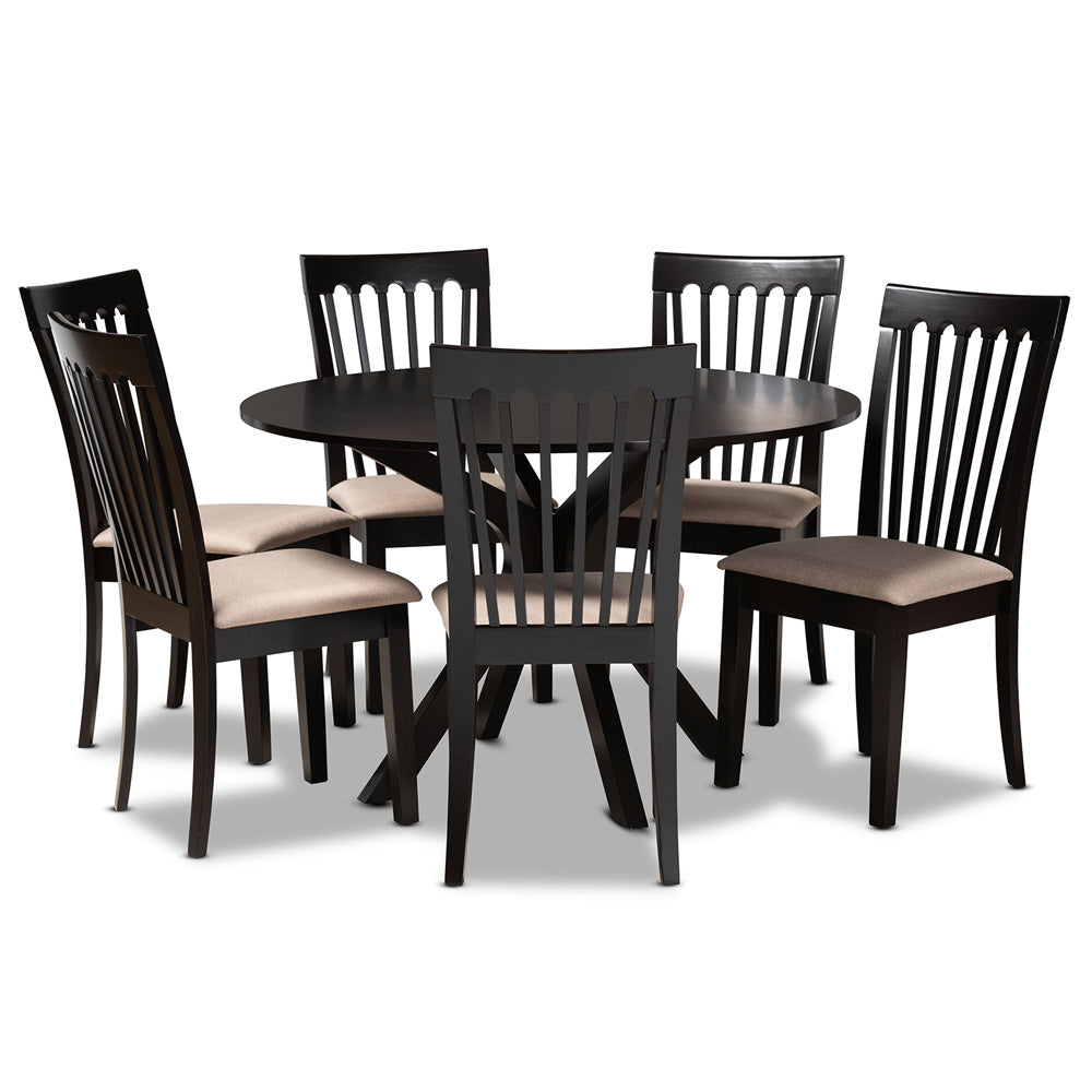 Baxton Studio - Lore Dining Set in Sand/Dark Brown - Lore-Sand/Dark Brown-7PC Dining Set view 1
