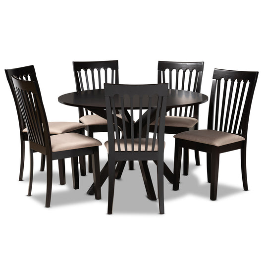 Baxton Studio - Lore Dining Set in Sand/Dark Brown - Lore-Sand/Dark Brown-7PC Dining Set view 1