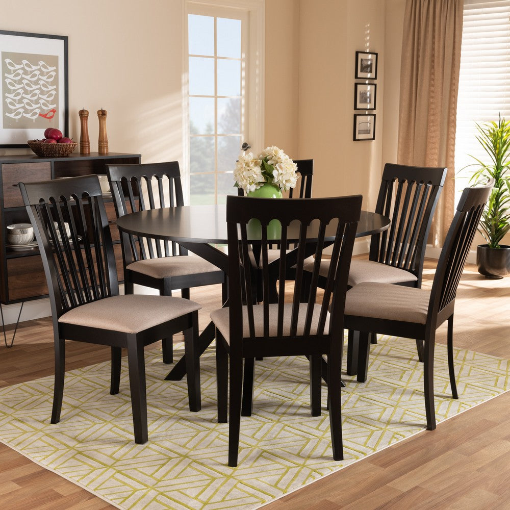 Baxton Studio - Lore Dining Set in Sand/Dark Brown - Lore-Sand/Dark Brown-7PC Dining Set view 7