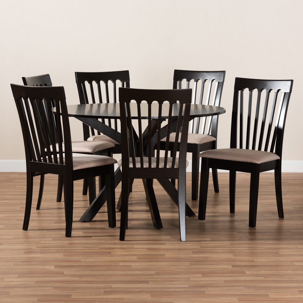 Baxton Studio - Lore Dining Set in Sand/Dark Brown - Lore-Sand/Dark Brown-7PC Dining Set view 8