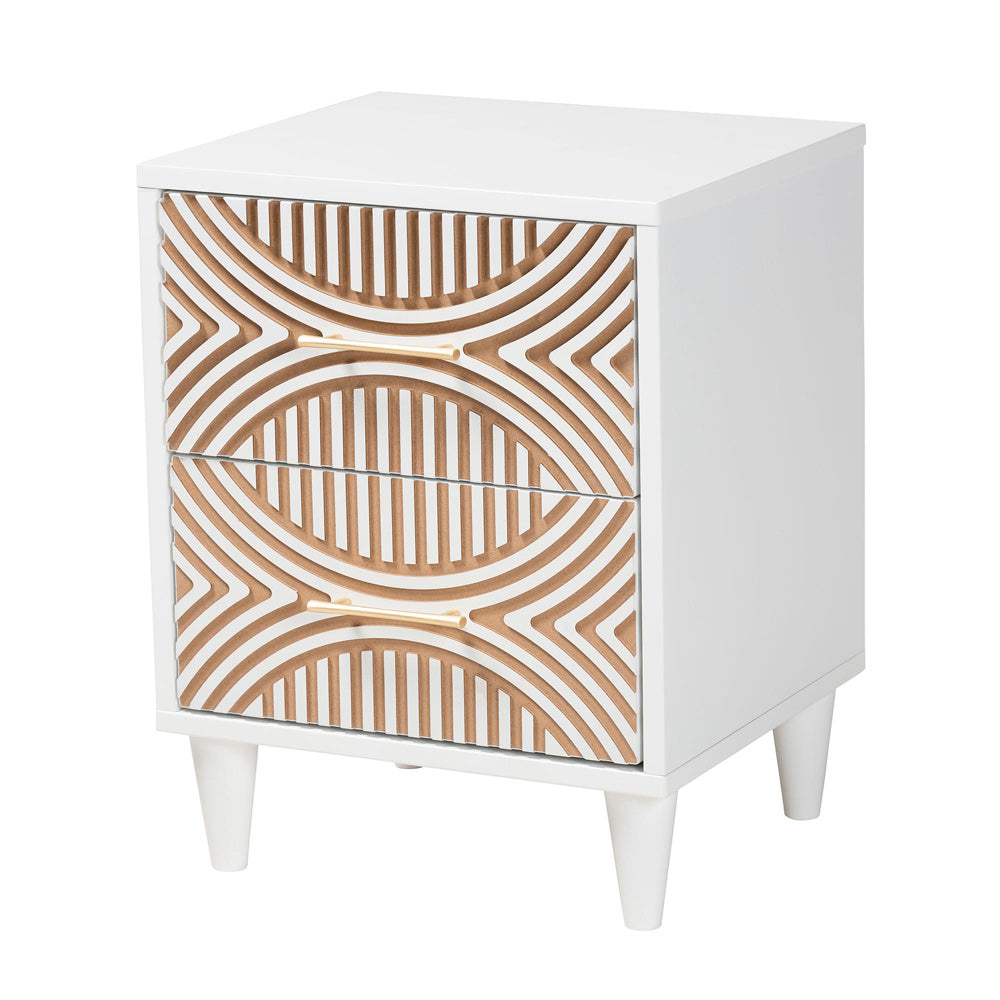 Baxton Studio - Louetta Nightstand in White/Natural Brown - SW8000-63NS2D-2DW-White-Nightstand view 1