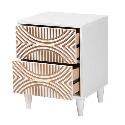 Baxton Studio - Louetta Nightstand in White/Natural Brown - SW8000-63NS2D-2DW-White-Nightstand view 2