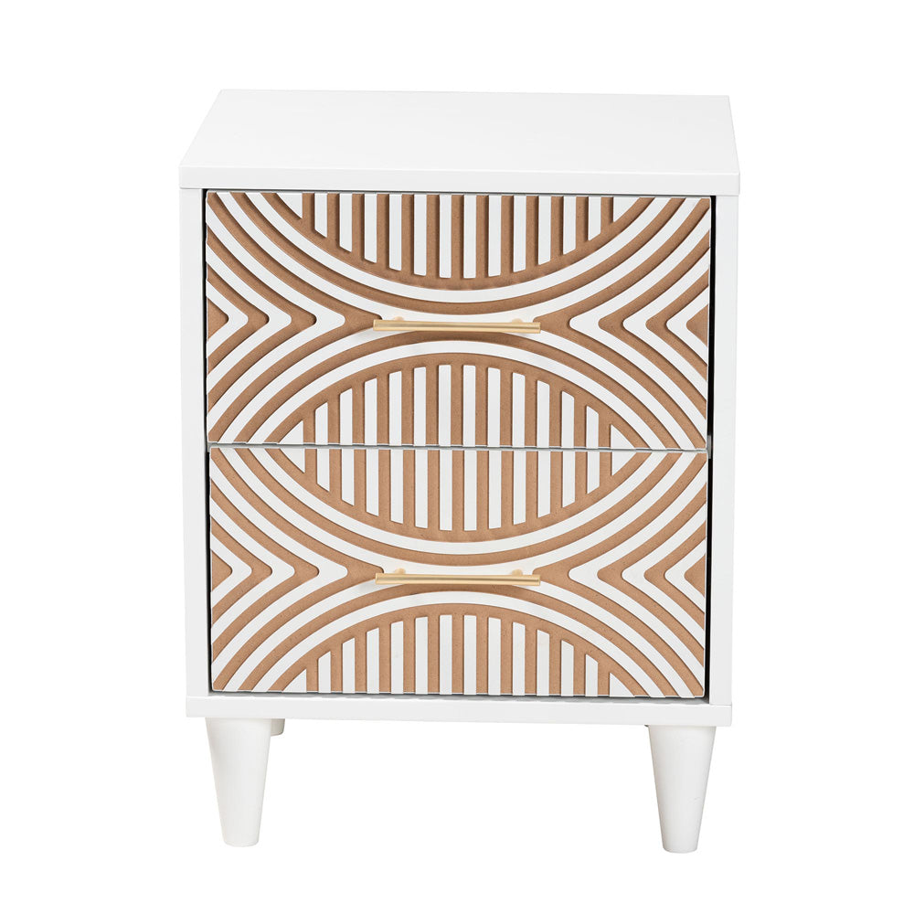 Baxton Studio - Louetta Nightstand in White/Natural Brown - SW8000-63NS2D-2DW-White-Nightstand view 3