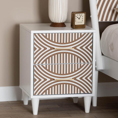 Baxton Studio - Louetta Nightstand in White/Natural Brown - SW8000-63NS2D-2DW-White-Nightstand view 7