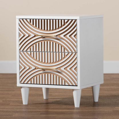 Baxton Studio - Louetta Nightstand in White/Natural Brown - SW8000-63NS2D-2DW-White-Nightstand view 8