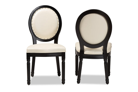 Baxton Studio - Louis Dining Chair Set of 2 - W-LOUIS-O-07-Black/Beige-Chair view 2