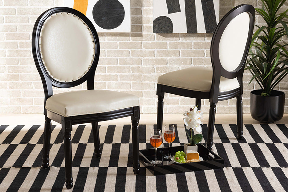Baxton Studio - Louis Dining Chair Set of 2 - W-LOUIS-O-07-Black/Beige-Chair view 5