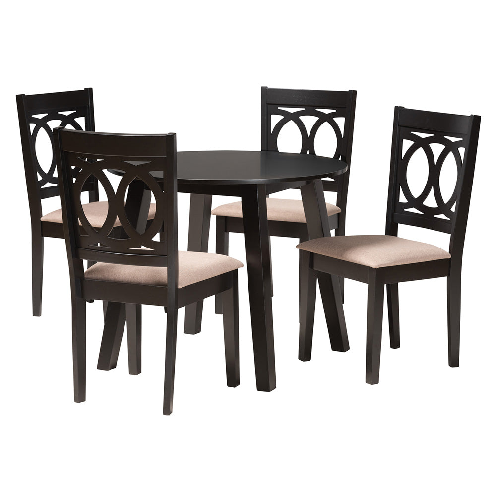 Baxton Studio - Louisa Dining Set in Beige/Dark Brown - Evie-Sand/Dark Brown-5PC Dining Set view 1