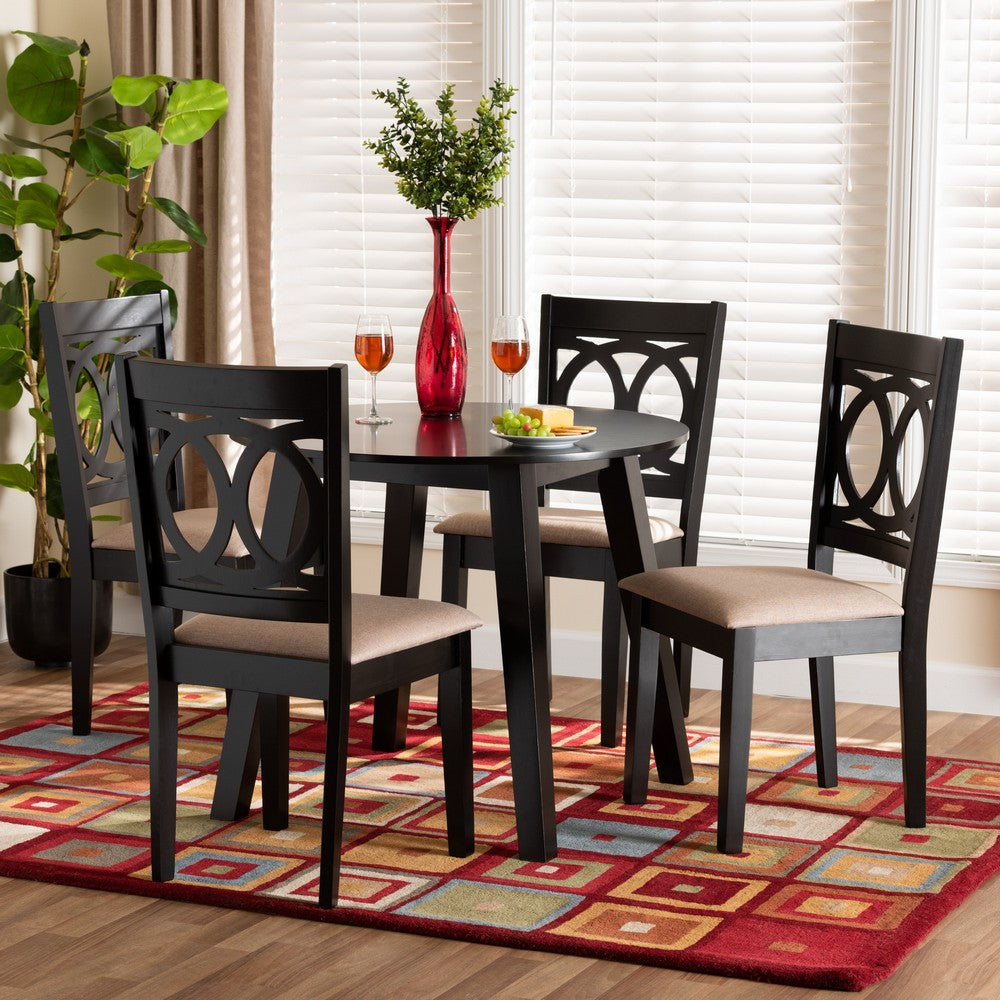 Baxton Studio - Louisa Dining Set in Beige/Dark Brown - Evie-Sand/Dark Brown-5PC Dining Set view 8