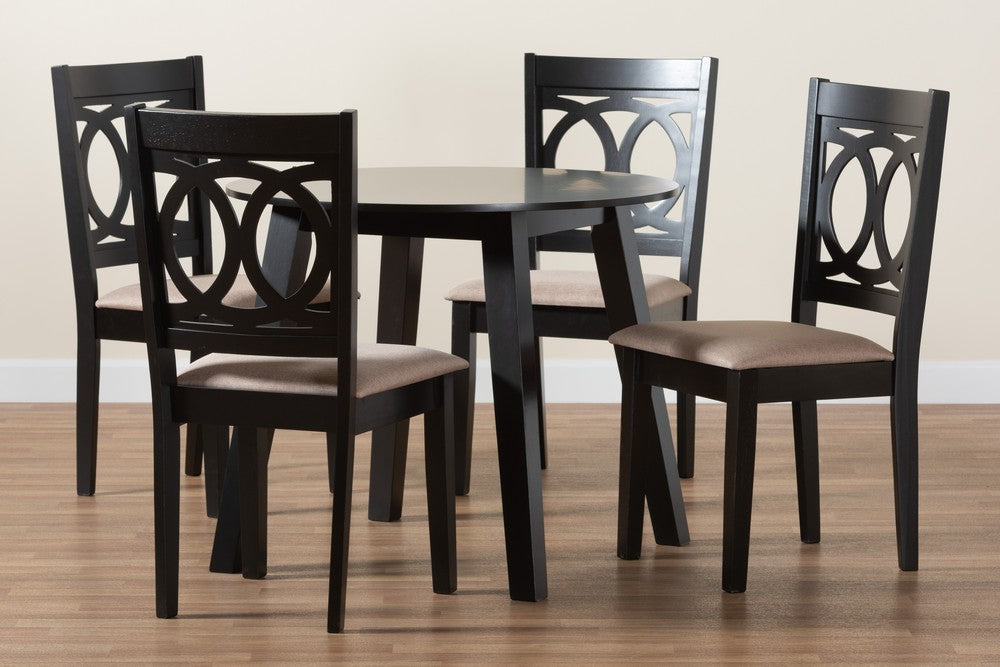 Baxton Studio - Louisa Dining Set in Beige/Dark Brown - Evie-Sand/Dark Brown-5PC Dining Set view 9