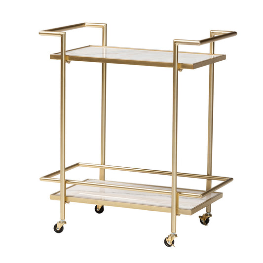 Baxton Studio - Louise Kitchen Cart in Gold/White Marble - H01-98877-Gold/White Marble-Cart view 1