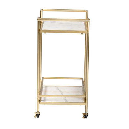 Baxton Studio - Louise Kitchen Cart in Gold/White Marble - H01-98877-Gold/White Marble-Cart view 3