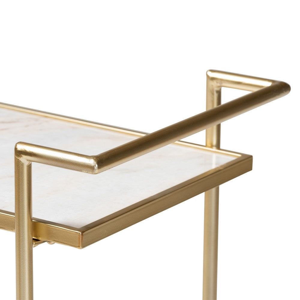 Baxton Studio - Louise Kitchen Cart in Gold/White Marble - H01-98877-Gold/White Marble-Cart view 4