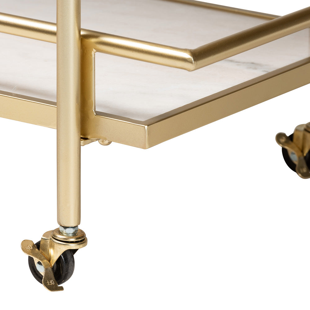 Baxton Studio - Louise Kitchen Cart in Gold/White Marble - H01-98877-Gold/White Marble-Cart view 5