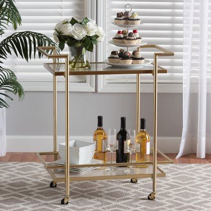 Baxton Studio - Louise Kitchen Cart in Gold/White Marble - H01-98877-Gold/White Marble-Cart view 6