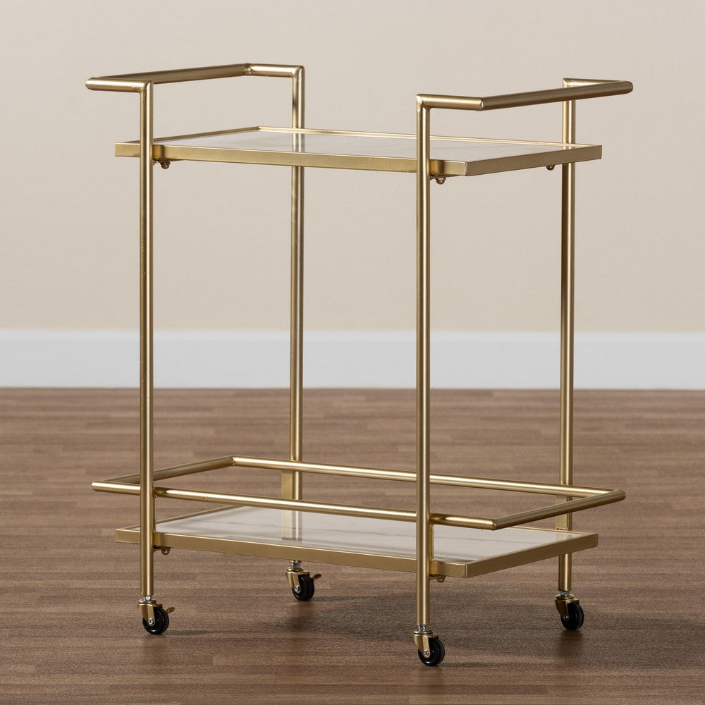 Baxton Studio - Louise Kitchen Cart in Gold/White Marble - H01-98877-Gold/White Marble-Cart view 7
