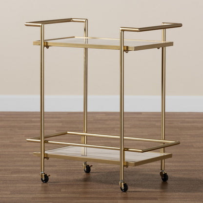 Baxton Studio - Louise Kitchen Cart in Gold/White Marble - H01-98877-Gold/White Marble-Cart view 7