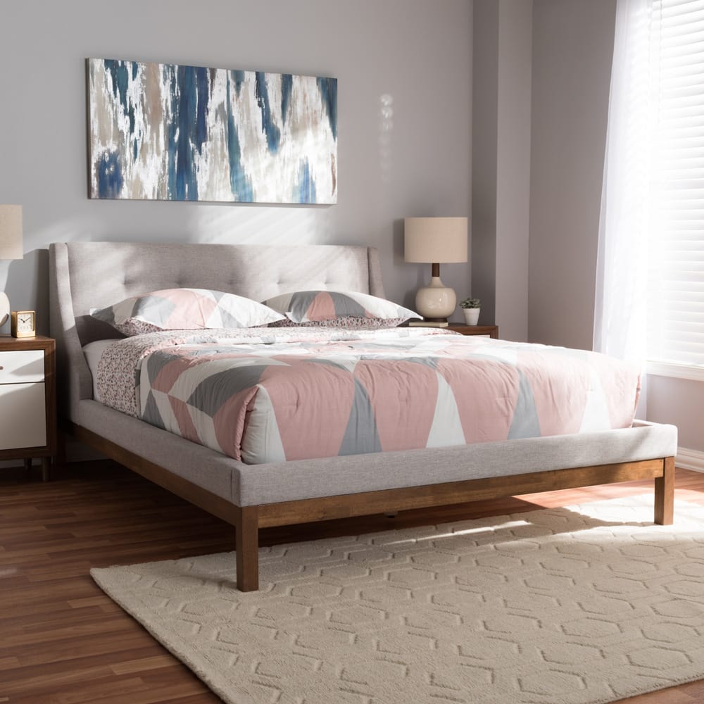 Baxton Studio - Louvain Full Size Bed in Greyish Beige - BBT6696-Greyish Beige-Full view 6