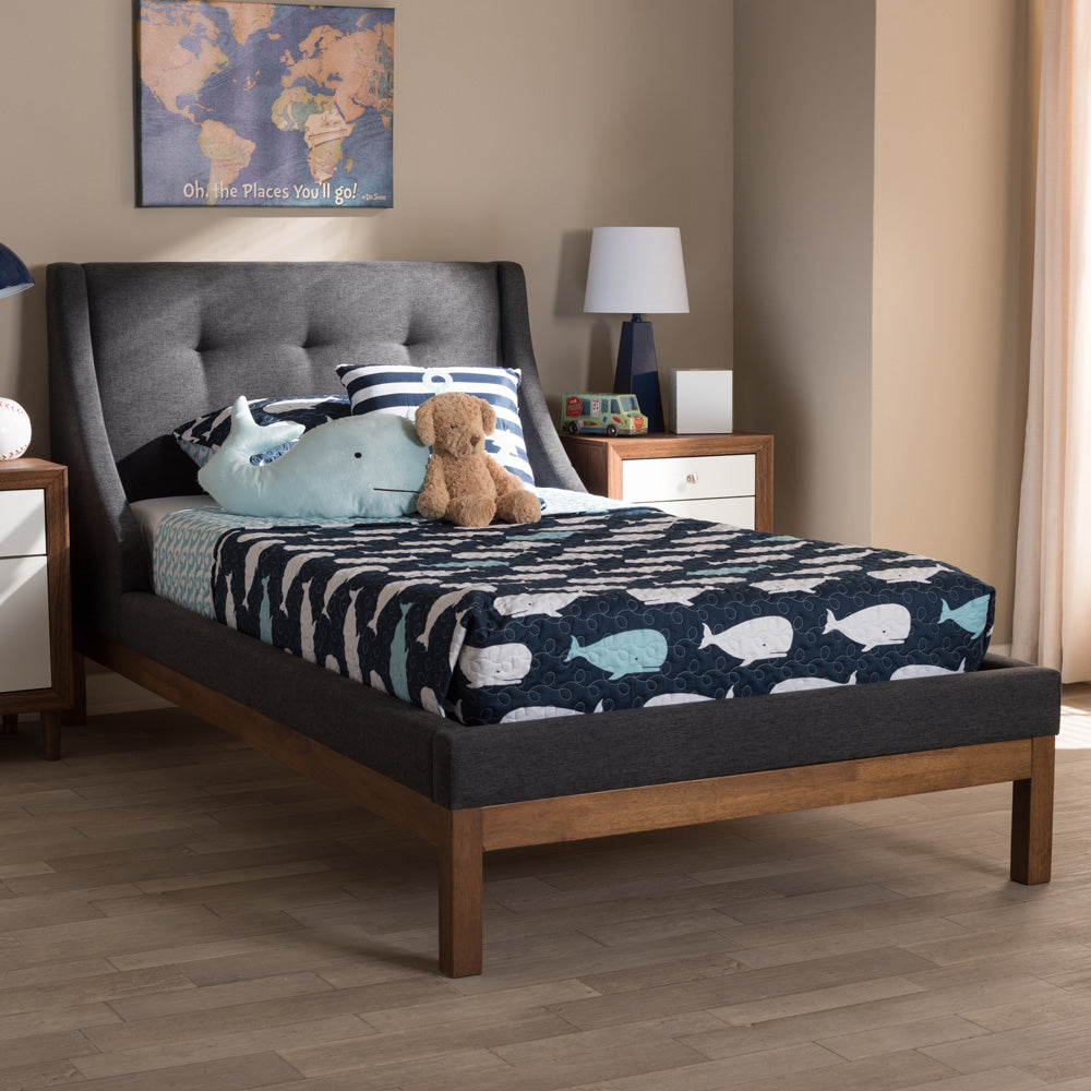 Baxton Studio - Louvain Twin Size Bed in Dark Grey - BBT6696-Dark Grey-Twin view 6