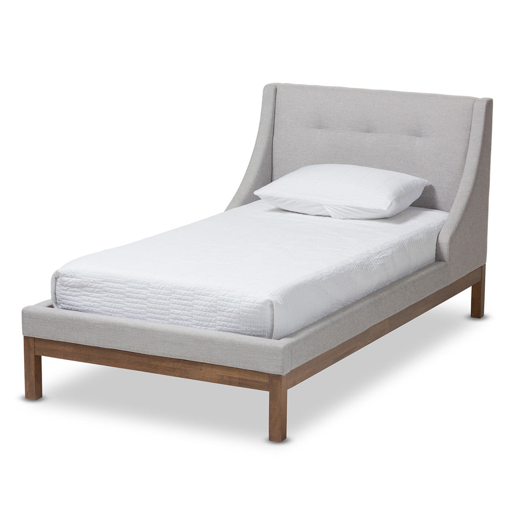Baxton Studio - Louvain Twin Size Bed in Greyish Beige - BBT6696-Greyish Beige-Twin view 1