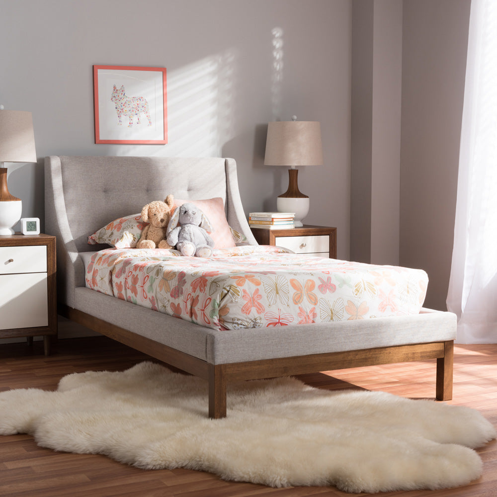 Baxton Studio - Louvain Twin Size Bed in Greyish Beige - BBT6696-Greyish Beige-Twin view 6