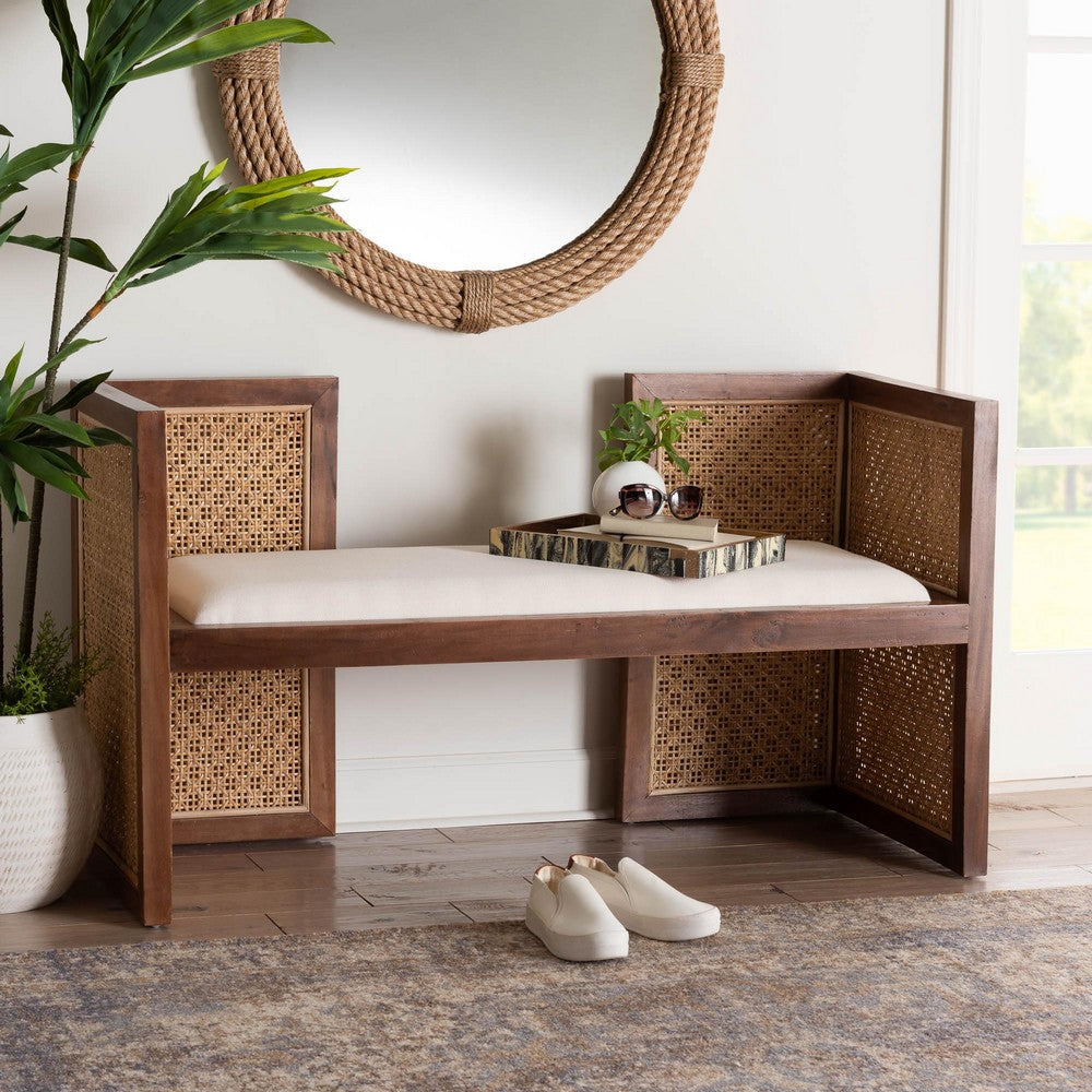 Baxton Studio - Lovina Bench in Light Honey/Light Brown - Lovina-Light Honey/Light Brown Rattan-Bench view 8