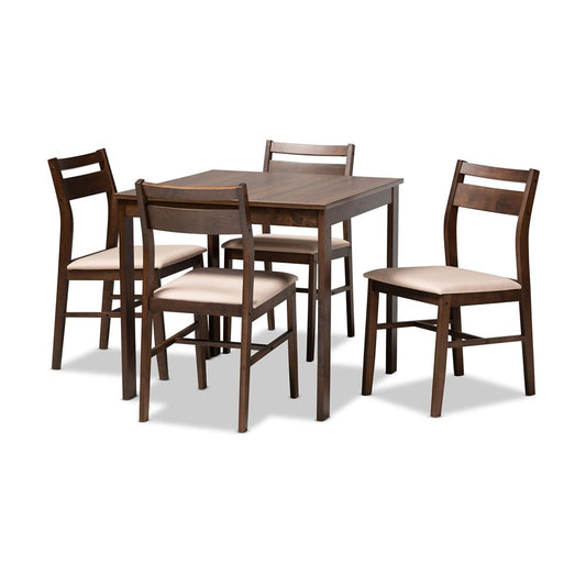 Baxton Studio - Lovy Dining Set in Beige - Lovy Dining Set-Beige/Dark Walnut view 1