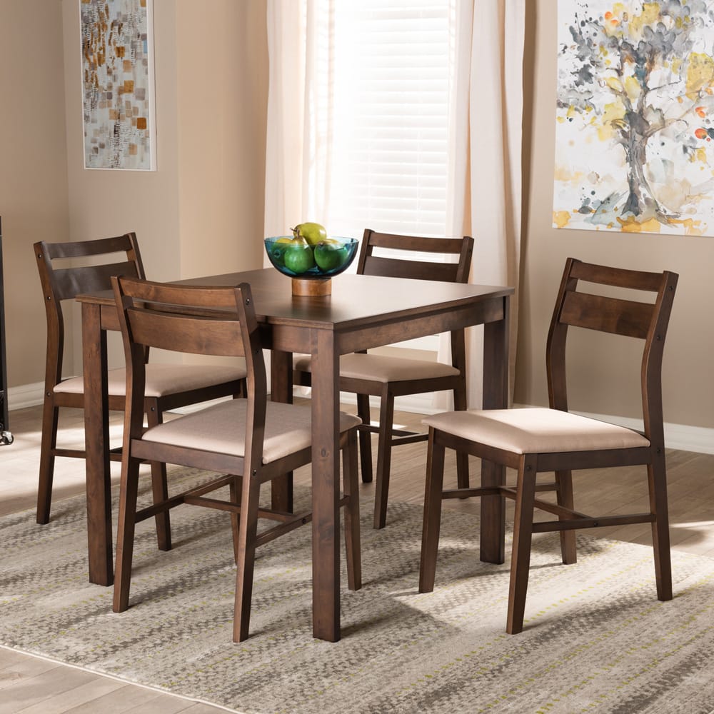 Baxton Studio - Lovy Dining Set in Beige - Lovy Dining Set-Beige/Dark Walnut view 6