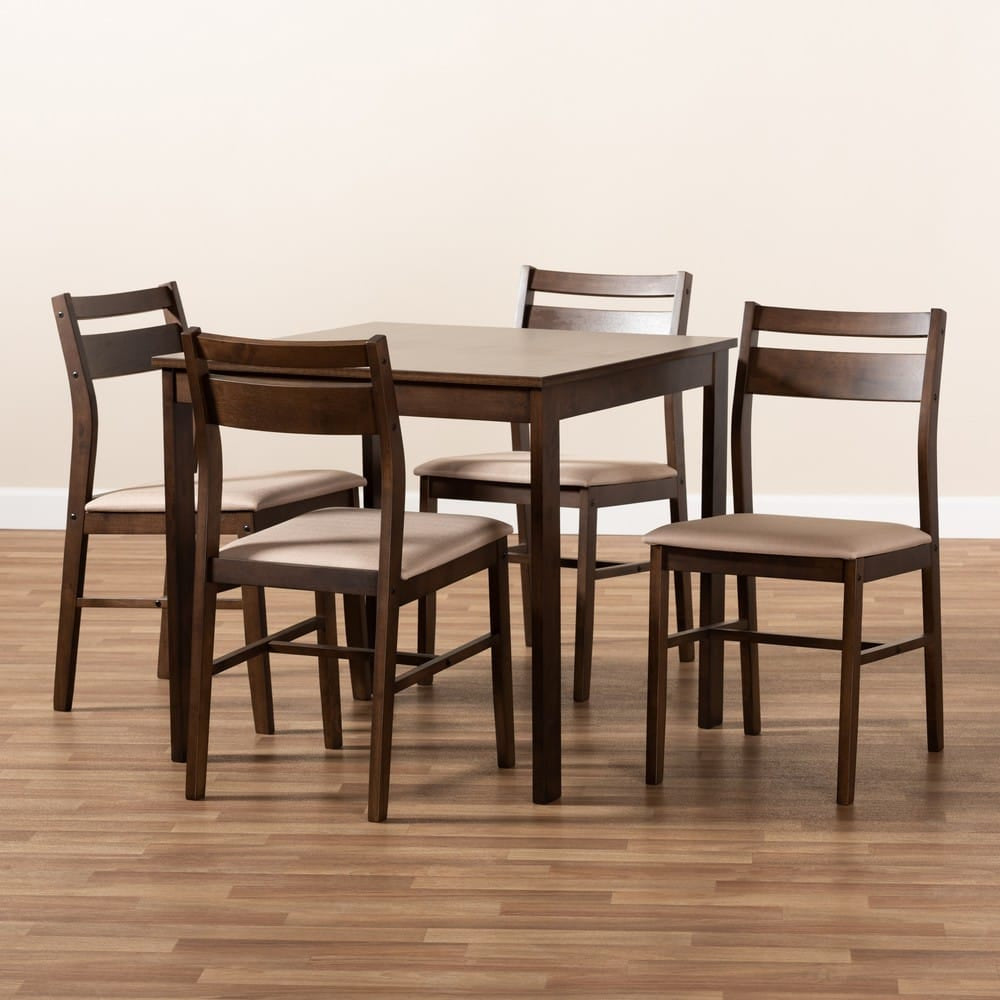 Baxton Studio - Lovy Dining Set in Beige - Lovy Dining Set-Beige/Dark Walnut view 7