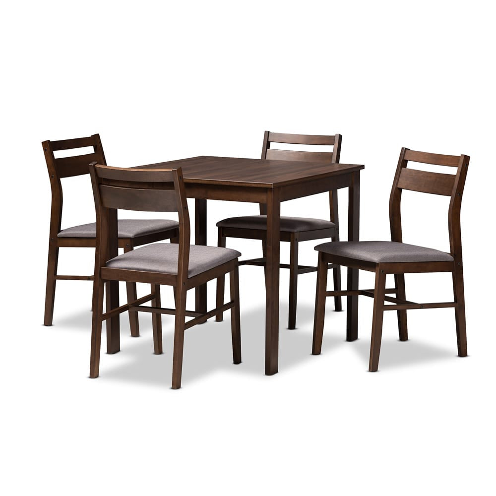Baxton Studio - Lovy Dining Set in Gray - Lovy Dining Set-Grey/Dark Walnut view 1