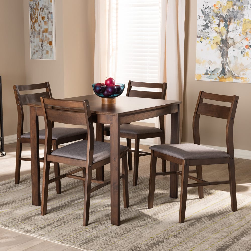 Baxton Studio - Lovy Dining Set in Gray - Lovy Dining Set-Grey/Dark Walnut view 6