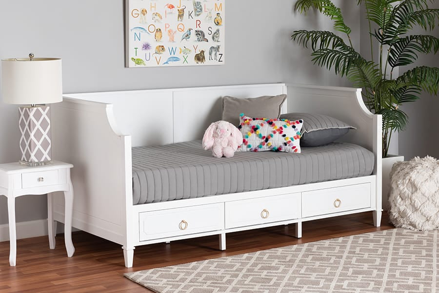 Baxton Studio - Lowri Twin Size Daybed in White/Gold - Lowri-White-Daybed-3DW-Twin view 10