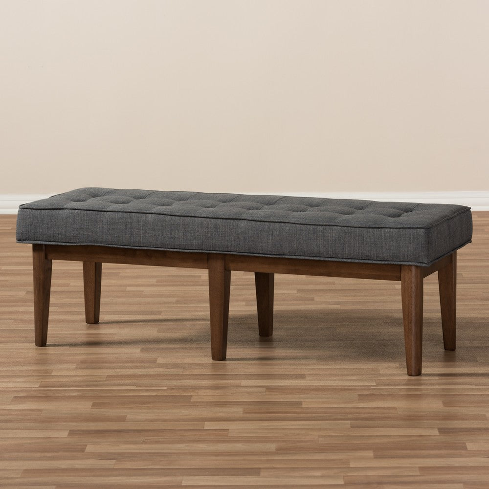 Baxton Studio - Lucca Bench in Dark Grey/"Walnut" Brown - WM1623-BE-Dark Grey/Walnut view 7