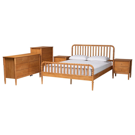 Baxton Studio - Lucera Queen Bedroom Set in Oak Brown - MG0110-4-NT Oak-Queen 5PC Bedroom Set view 1