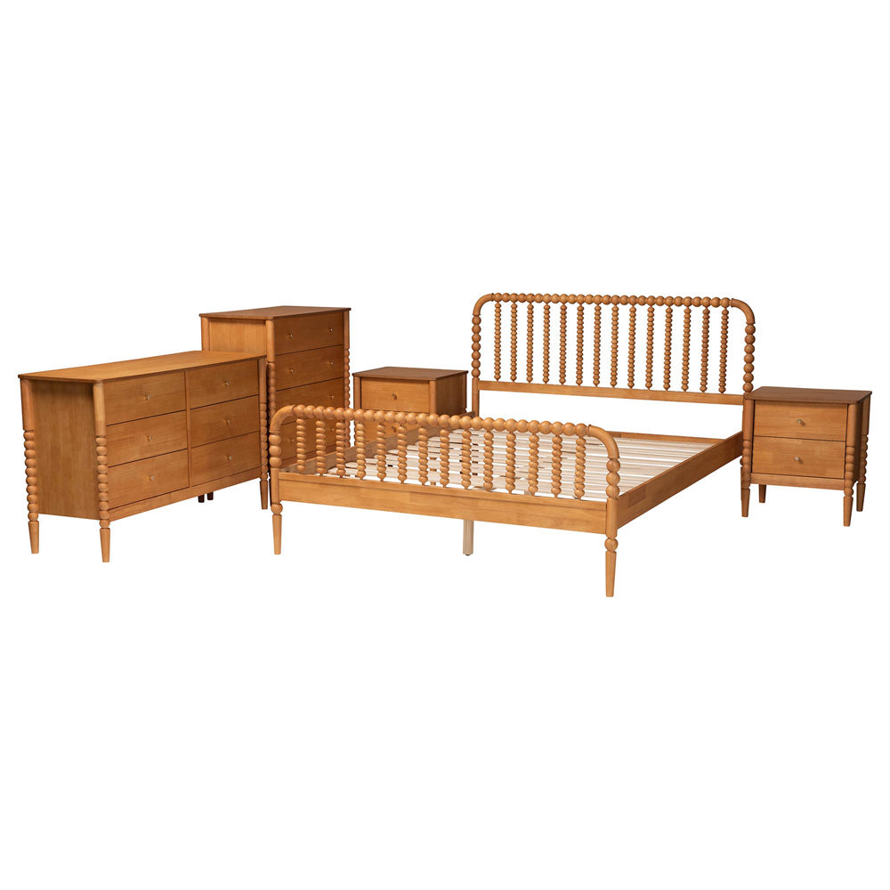 Baxton Studio - Lucera Queen Bedroom Set in Oak Brown - MG0110-4-NT Oak-Queen 5PC Bedroom Set view 2