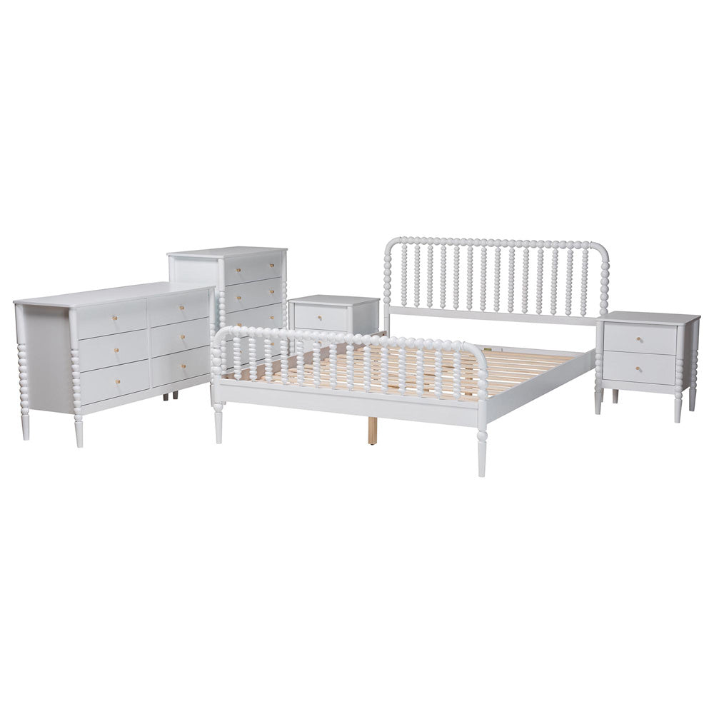 Baxton Studio - Lucera Queen Bedroom Set in White - MG0110-4-White-Queen 5PC Bedroom Set view 2